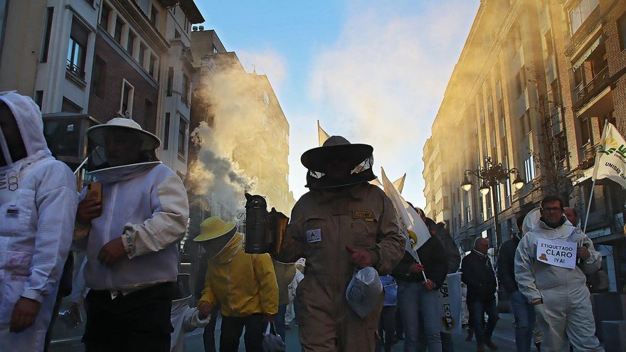 Un momento de la marcha de apicultores en Ordoño II.
