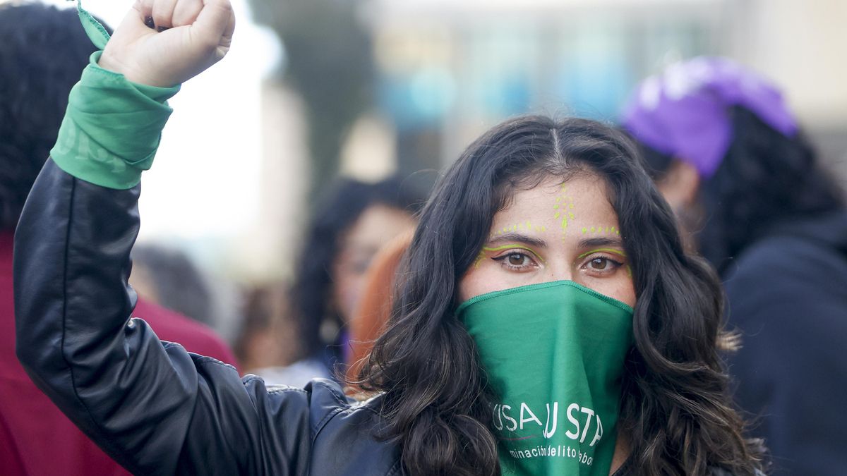 Una mujer participa en una manifestación durante el Día de Acción Global por la Despenalización y Legalización del Derecho al Aborto, como respuesta a las iniciativas respaldadas por el nuevo Gobierno que buscan limitar el acceso a los derechos sexuales y reproductivos, este lunes en Bogotá (Colombia). EFE/ Adriana Lancheros