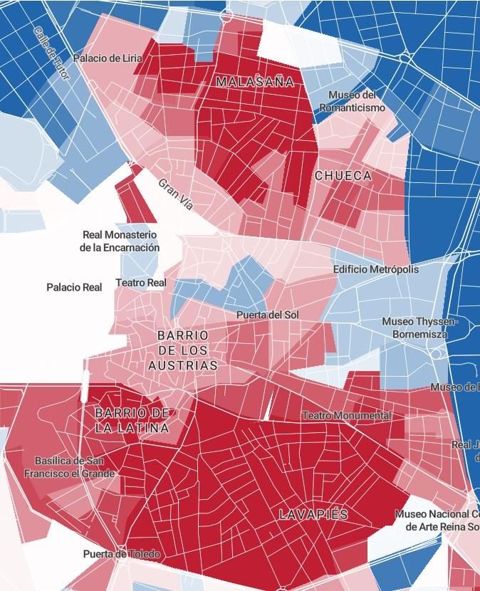Distribución del voto en las elecciones del 10-N enre los bloques de izquierda y derecha