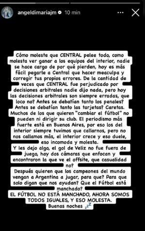 La historia que subió Di María en Instagram.