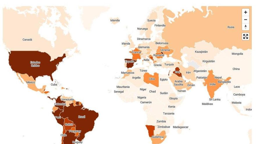 Mapa con los datos de contagios detectados en la última semana