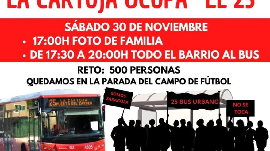 El barrio zaragozano de La Cartuja Baja "ocupará" el autobús 25 ante la amenaza de empeoramiento del servicio