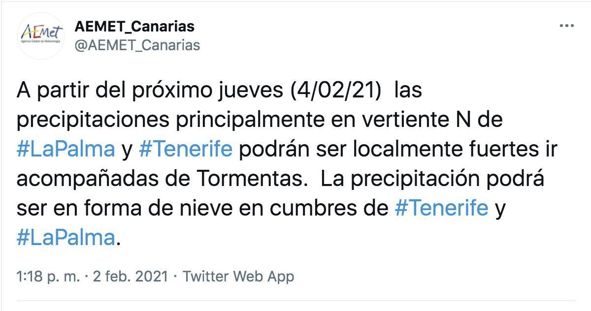 Twitter de Aemet Canarias