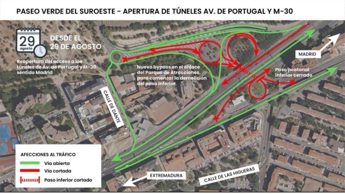 Infografía de la apertura de túneles de avenida de Portugal y M-30 después de los trabajos de soterramiento de la A-5.