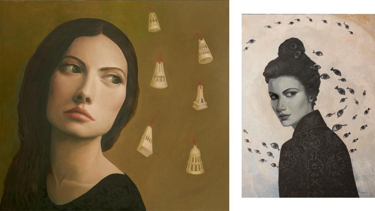 “El fuego inagotable de los faros del aire” (Óleo/tabla) y “Sibila” (óleo/tabla) de Rosa Vivanco