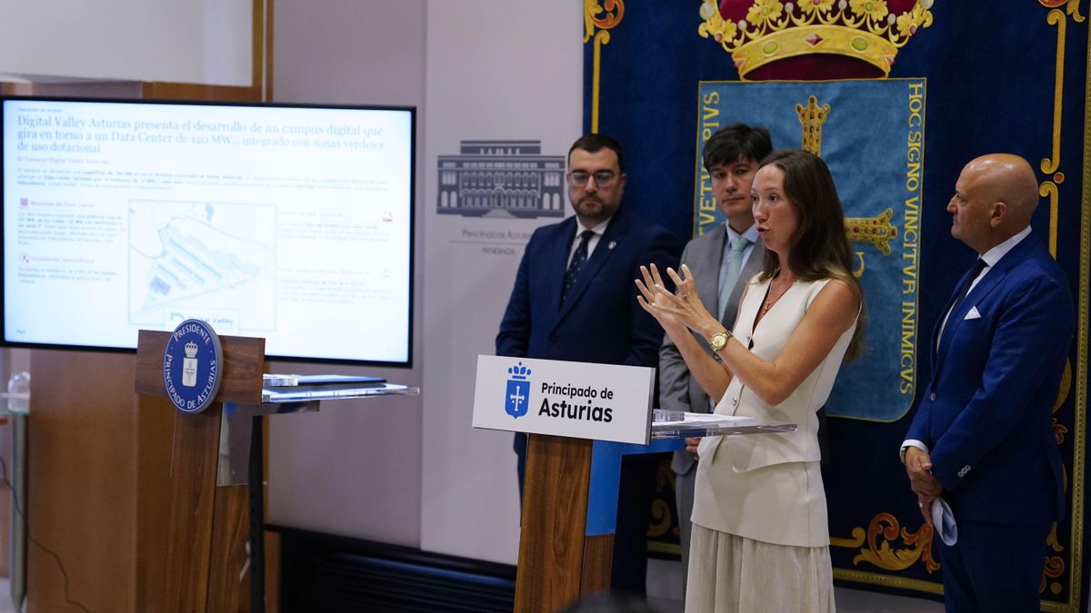 Esther Zorzano, consulting manager de PwC Spain, durante su intervención en la rueda de prensa celebrada este lunes en Oviedo/Uviéu.