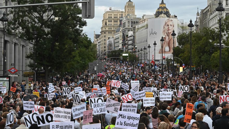 Miles de personas marchan en Madrid para defender la sanidad pública frente a Ayuso