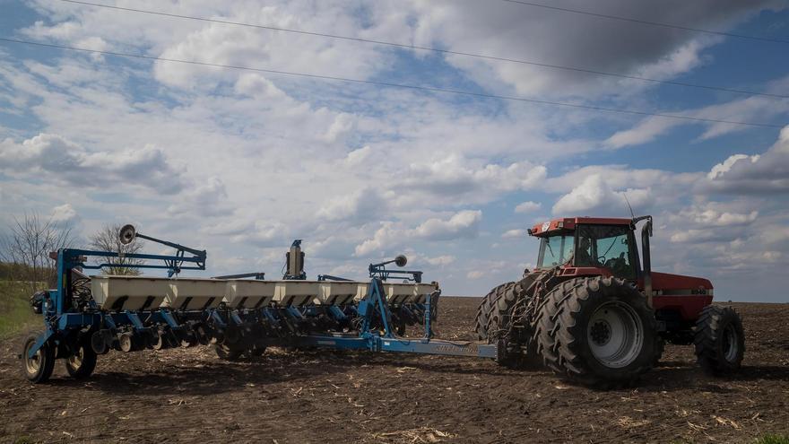 Un campo de cultivo en una carretera en las inmediaciones de Dnipro a finales de abril.