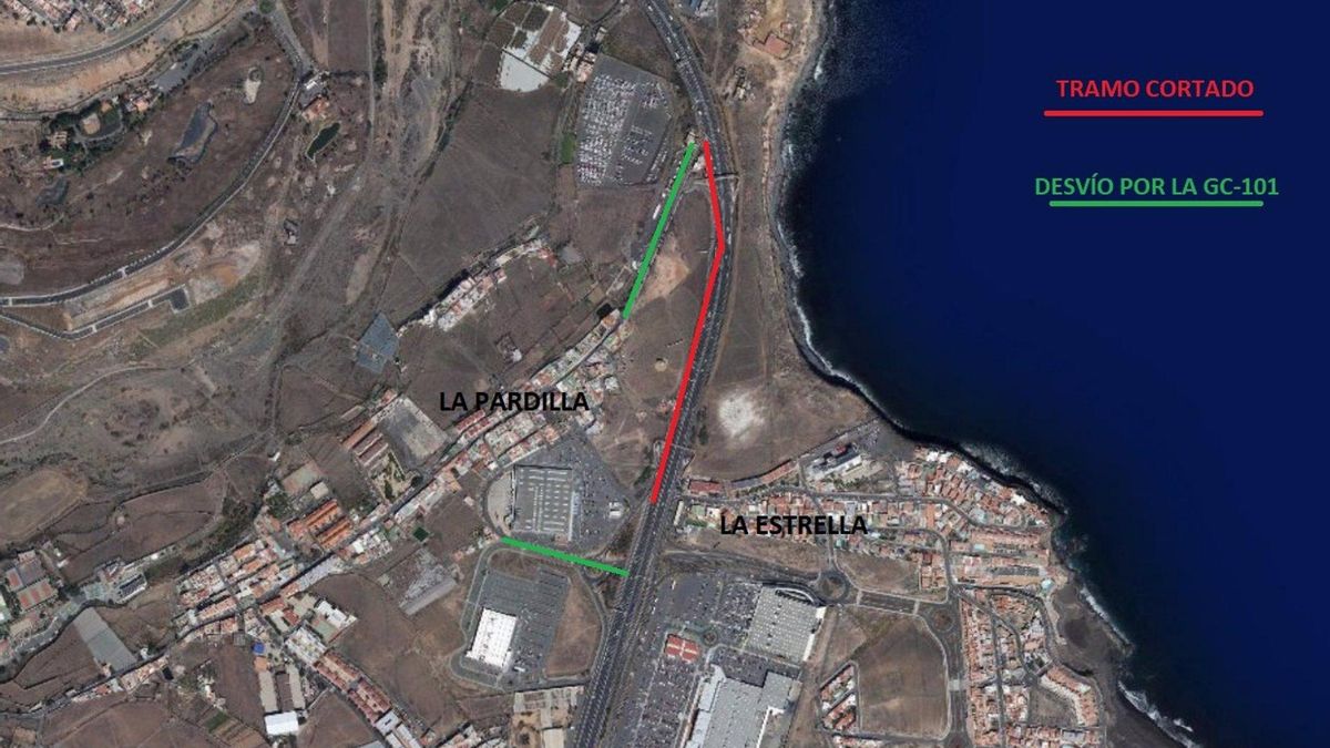 Tramo de la GC-1 afectado por las reparaciones.