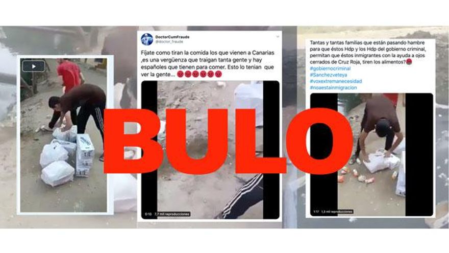 No, este vídeo no muestra a migrantes tirando comida en Canarias