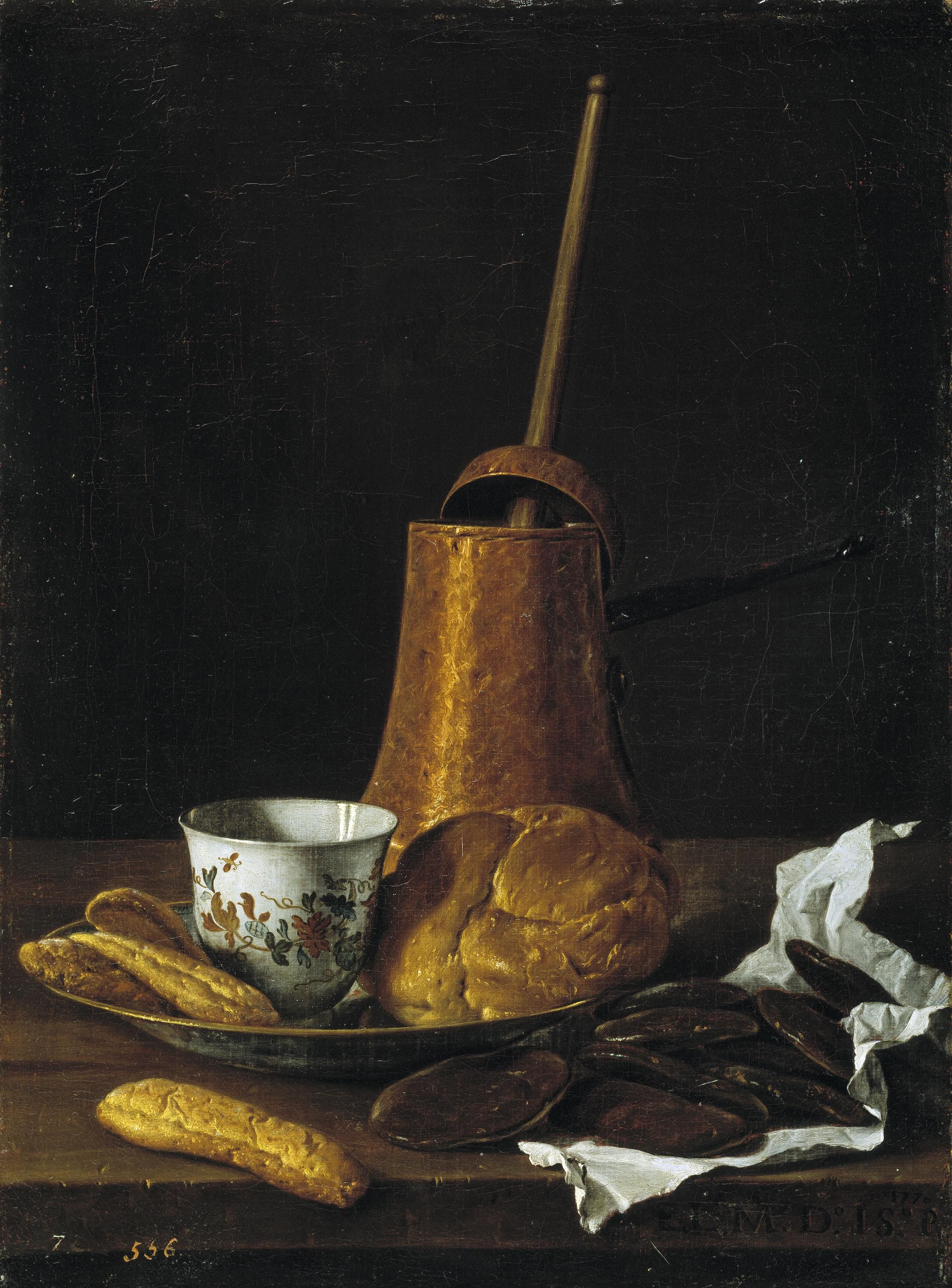 Bodegón with chocolate service. Oil on Luis Egidio Meléndez 1770, Prado Museum.