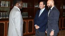 Teodoro Obiang junto a José Bono y Jaime García Legaz durante su visita el pasado 12 de julio. Foto: Oficina de prensa de Guinea Ecuatorial.