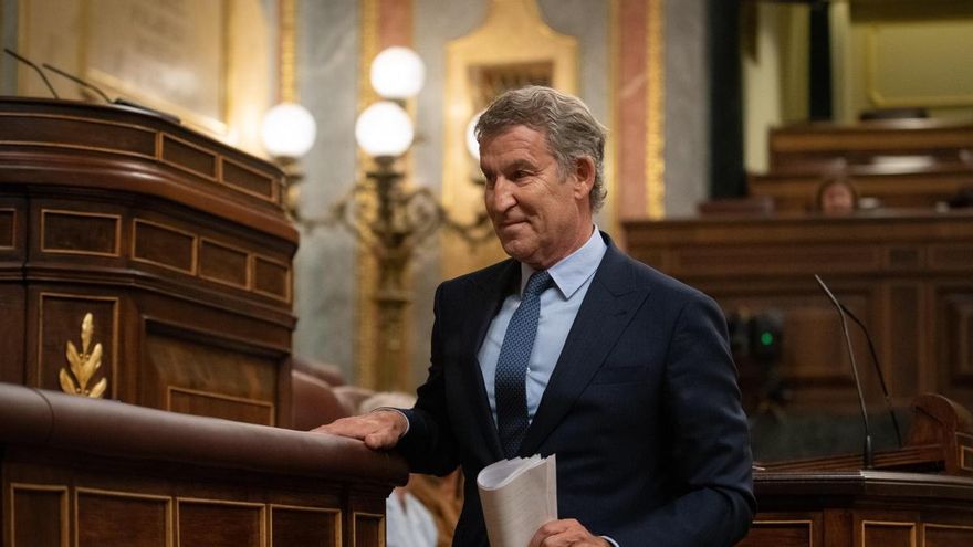 El presidente del Partido Popular, Alberto Núñez Feijóo, durante una sesión plenaria en el Congreso de los Diputados, a 3 de septiembre de 2026, en Madrid (España).