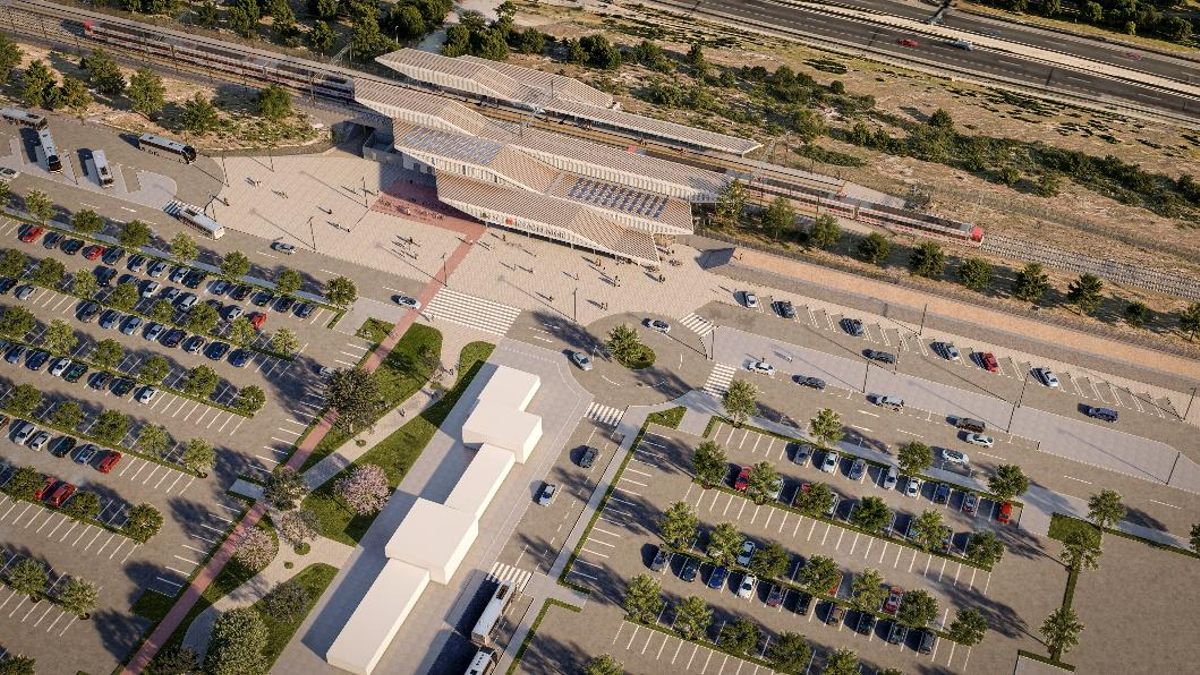 Recreación del entorno de la futura estación de Cercanías de Tres Cantos Norte