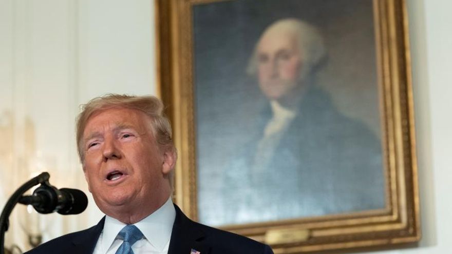 US President Donald J. Trump makes a statement at the White House in Washington, DC, USA, on 05 August 2019 in response to two separate shooting incidents.