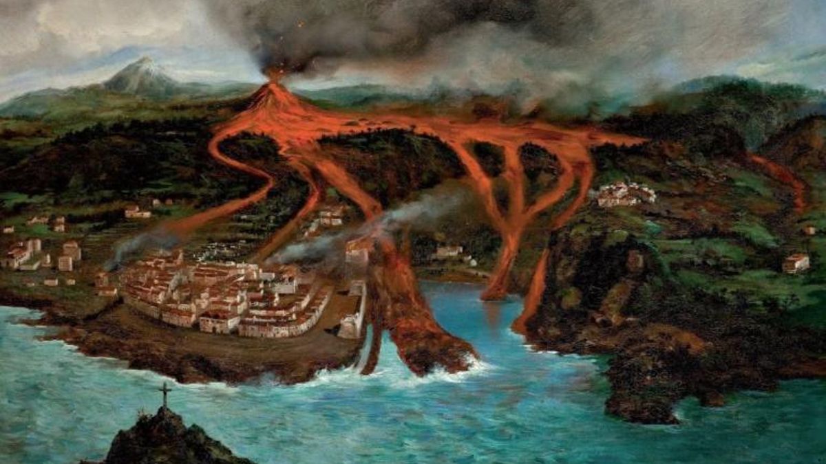Recreación de la erupción que arrasó Garachico en 1706, por el pintor Ubaldo Bordanova