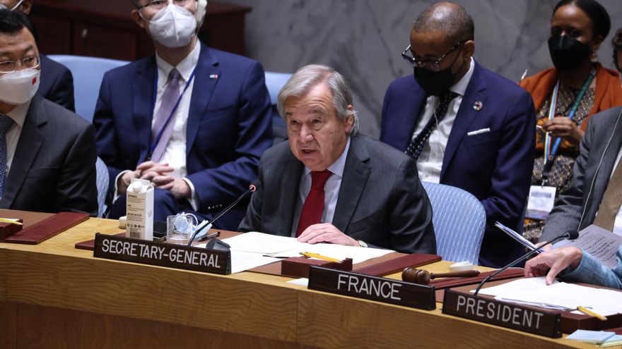 El secretario general de la ONU, António Guterres, habla durante una reunión ministerial del Consejo de Seguridad sobre el conflicto en Ucrania, este 22 de septiembre de 2022. EFE/Justin Lane