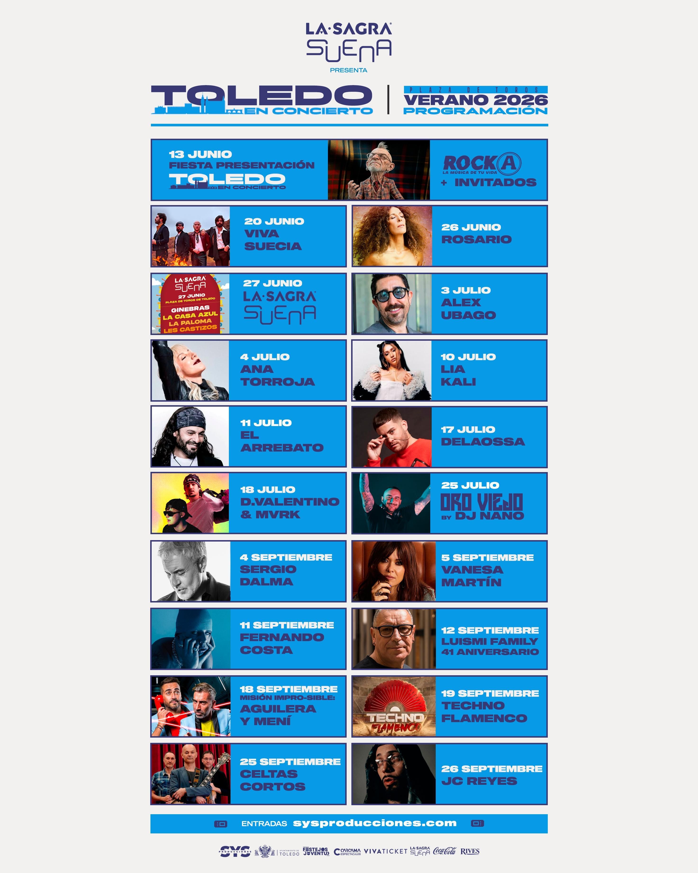 Cartel de 'Toledo en Concierto 2026' con las fechas de las actuaciones.