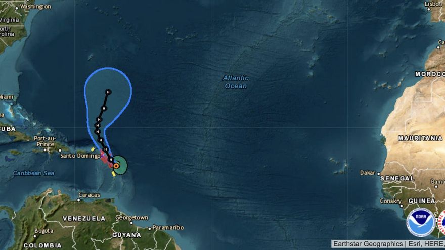 Trayectoria del cono del huracán Tammy, con rumbo norte y noreste en los próximos días