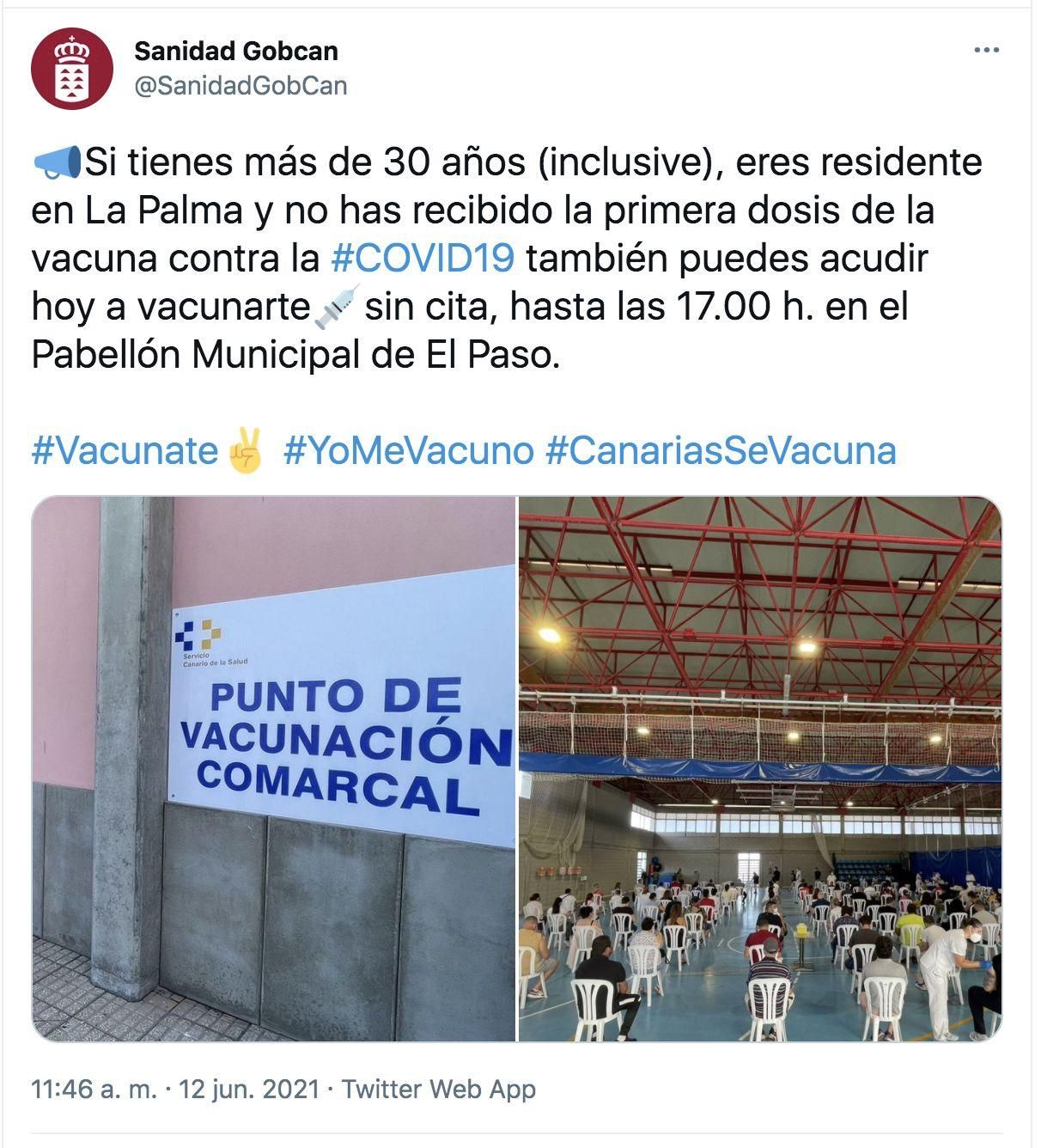 Twitter  de la Consejería de Sanidad del Gobierno de Canarias.