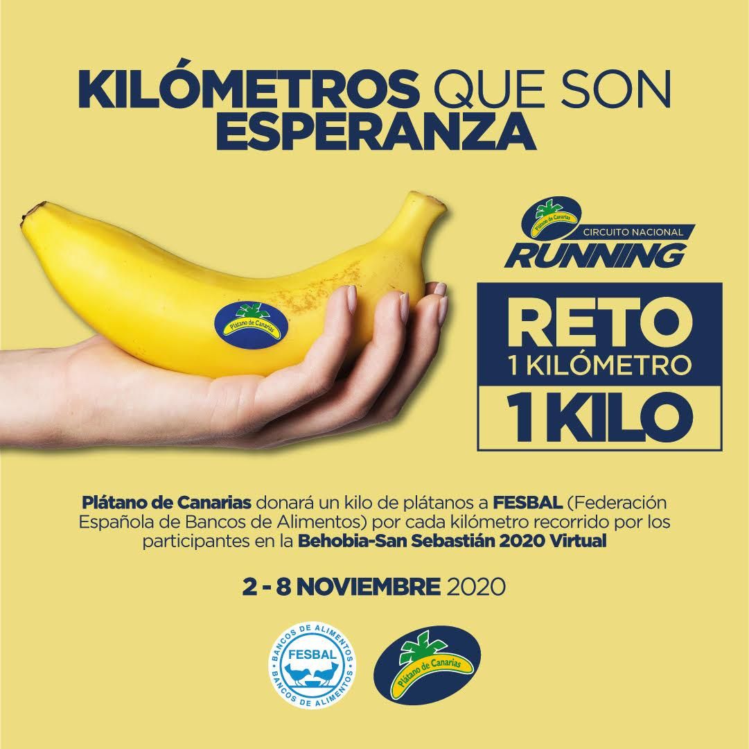 Cartel del  reto 1 kilómetro = 1 kilo de Plátano de Canarias.