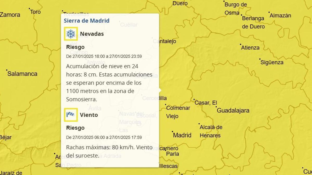 Mapa de alertas en Madrid para este lunes