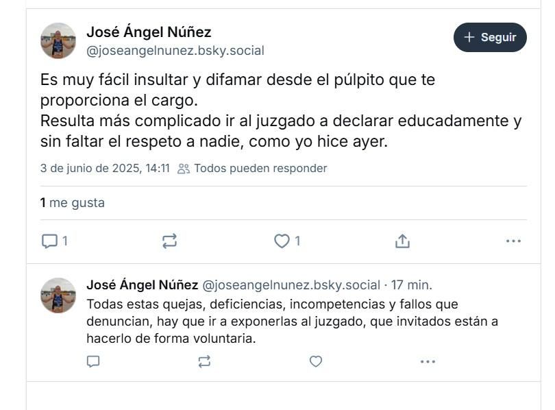 José Ángel Núñez contesta a Camarero en la red Bluesky.