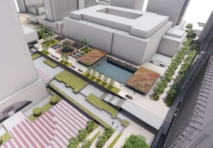 Otra vista de las terrazas y las pistas deportivas