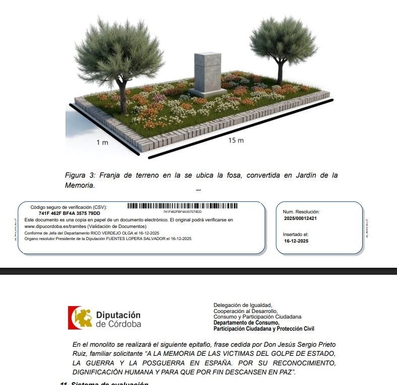 Detalle del decreto en el que aparece cómo tenía que ser el monolito y también el texto a incluir.