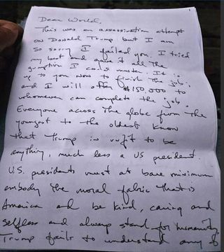 La carta en la que Ryan Routh, el sospechoso de intentar matar al expresidente Donald Trump, cuenta sus planes.