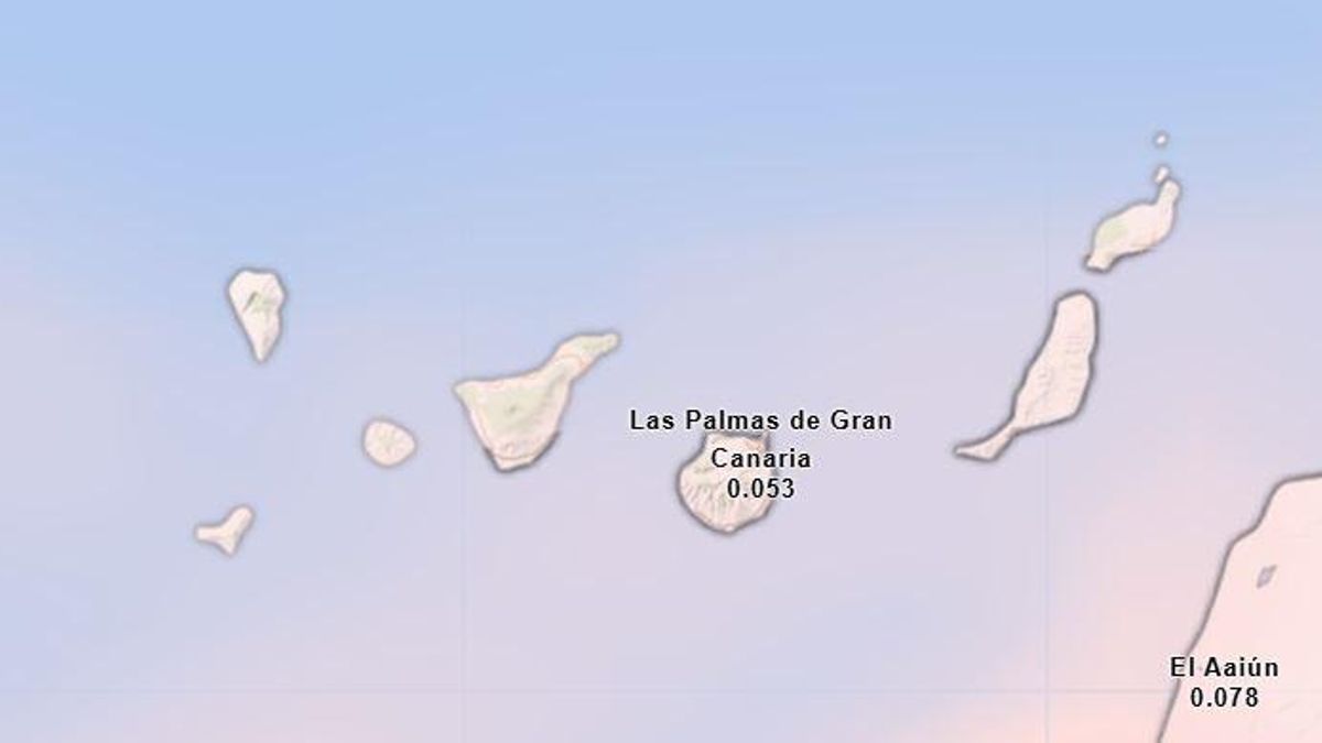 Mapa que muestra ya poca presencia de partículas de polvo en suspensión este martes 31 de diciembre.