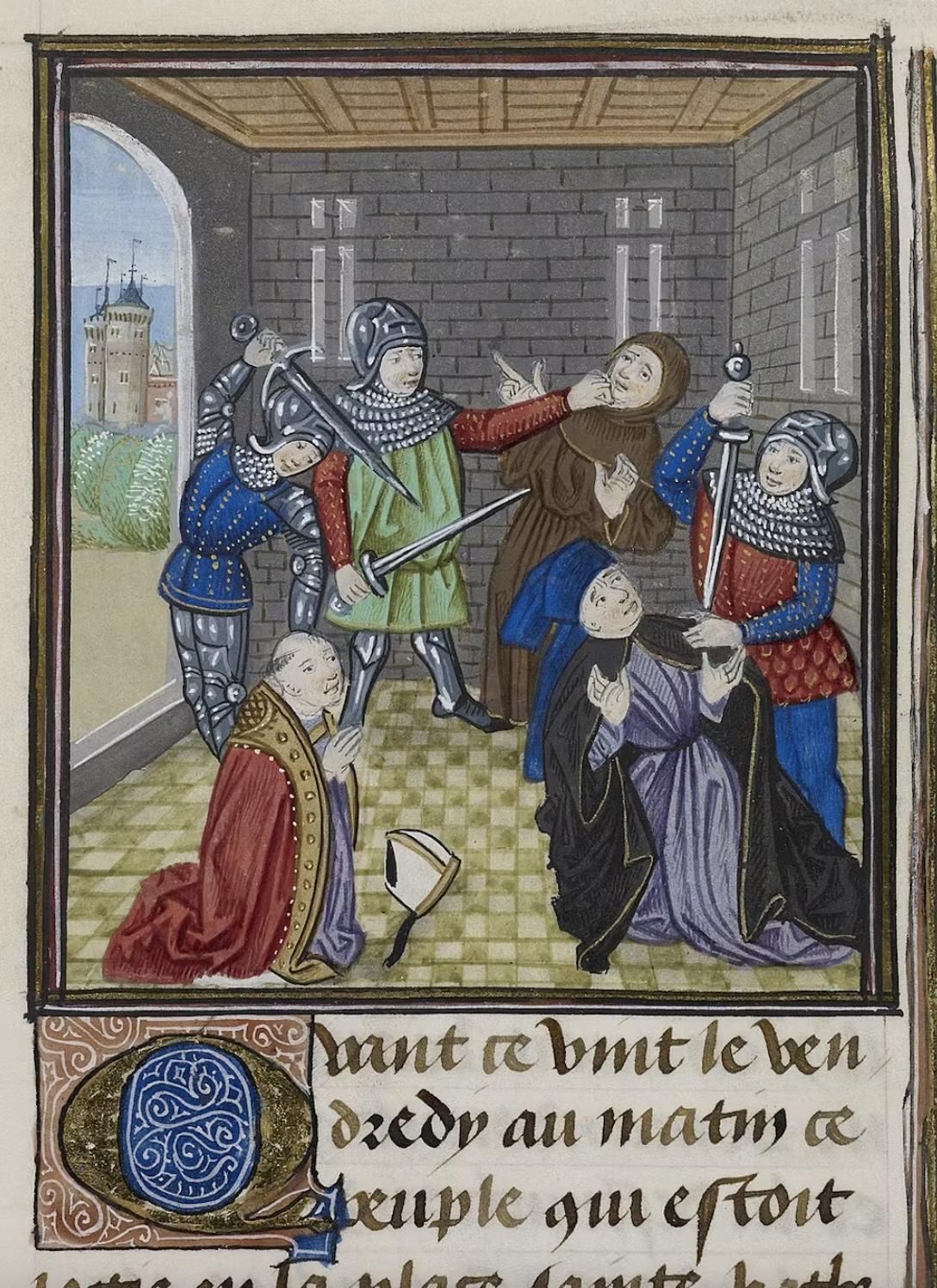 Una representación del siglo XV del asesinato de Simón de Sudbury y Sir Robert Hales en la Torre de Londres.