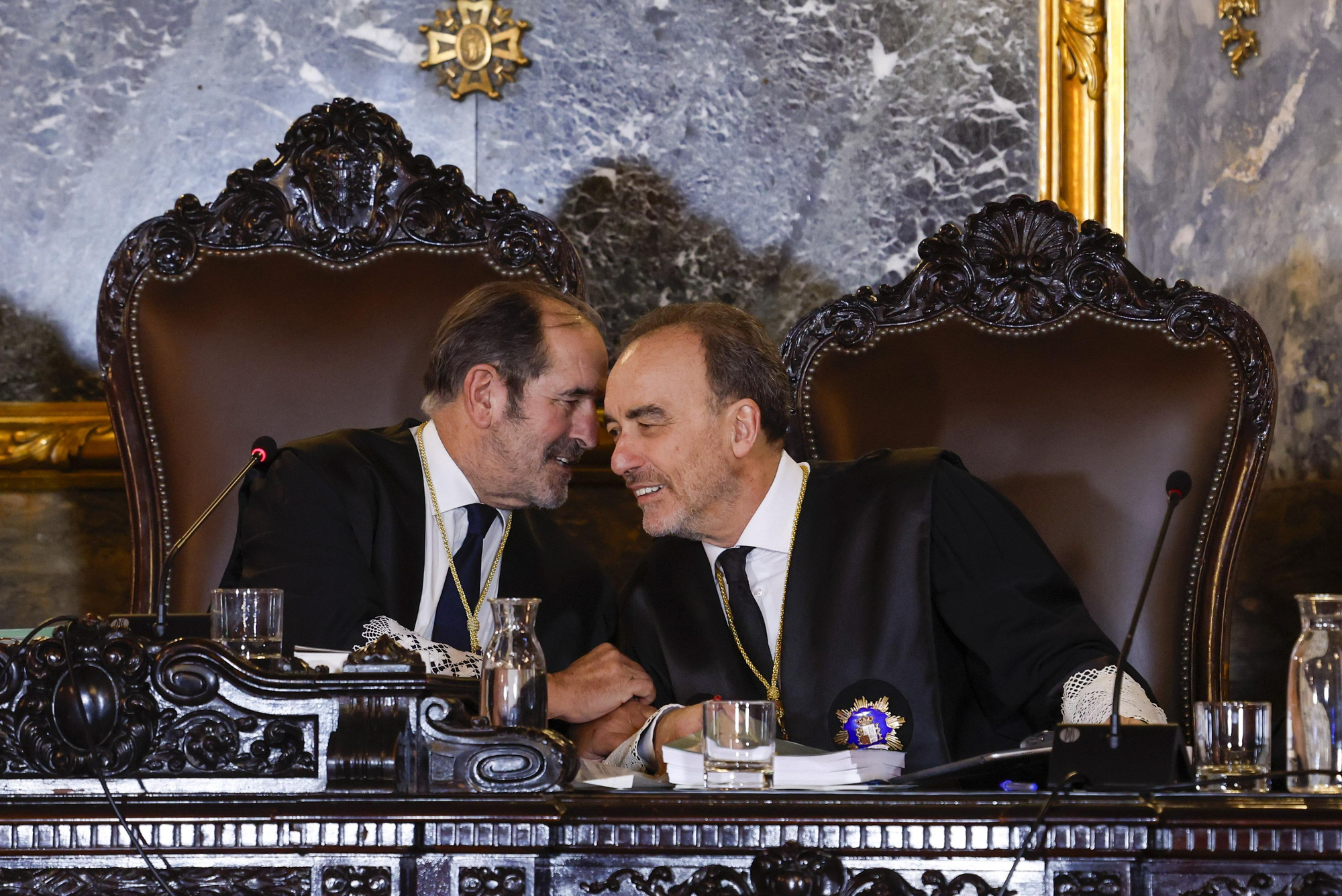 Los jueces Andrés Martínez Arrieta y Manuel Marchena en la primera jornada del juicio en el Tribunal Supremo.