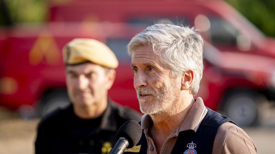 El ministro del Interior, Fernando Grande-Marlaska, en el Puesto de Mando Avanzado (PMA), a 29 de julio de 2026, en Navalcarnero, Madrid (España).