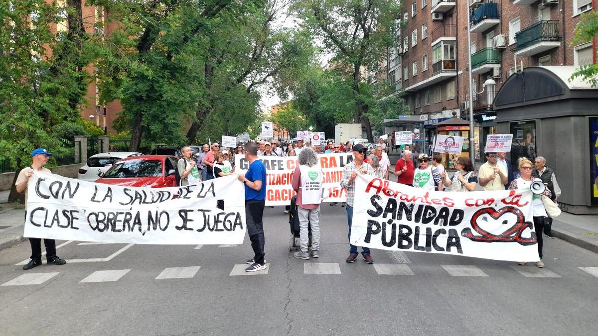 Una manifestación en la que participaba la Asamblea Popular de Carabanchel, en Madrid