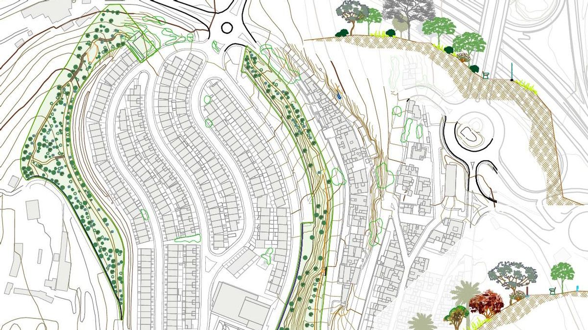 Plano del proyecto de renaturalización de 20.000 metros cuadrados del barrio de Hoya Andrea a través del Corredor Verde Tamaraceite Ciudad Alta.