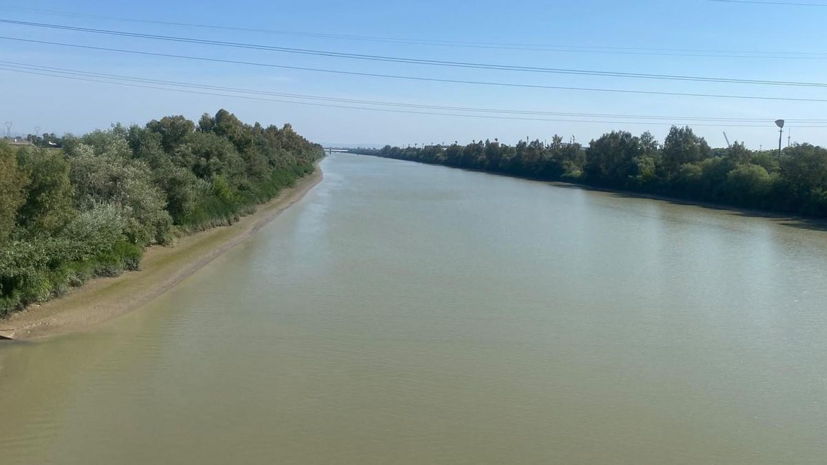 Zona del Guadalquivir en la que vierte la mina, con la Cartuja al fondo a la derecha.