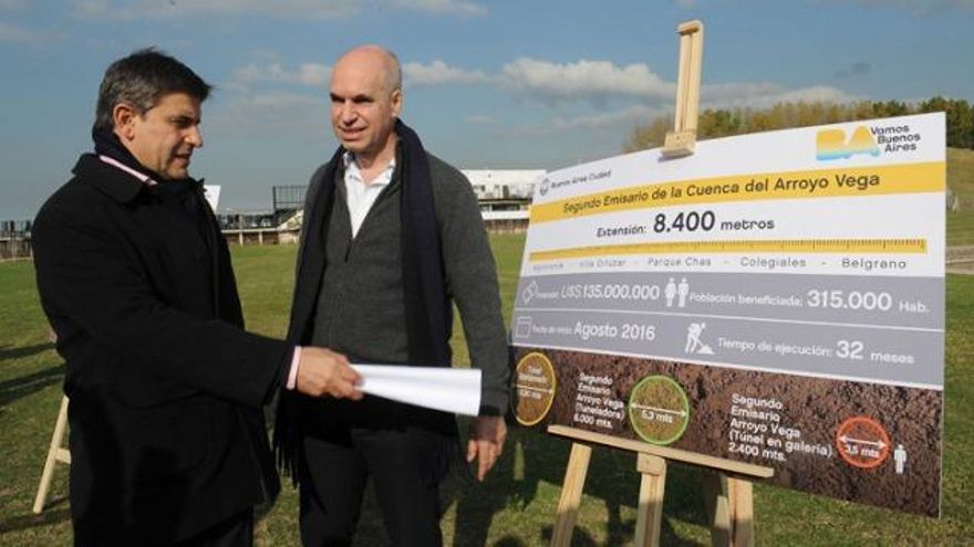 Horacio Rodríguez Larreta, en el lanzamiento de una de sus principales obras, el entubamiento del arroyo Vega.
