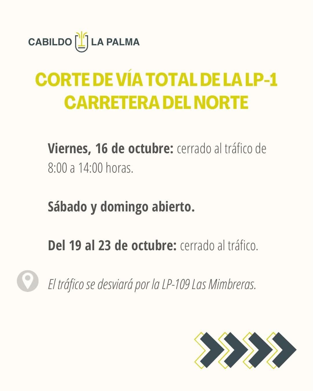 Cartel del Cabildo en las redes sociales del corte total de LP-1
