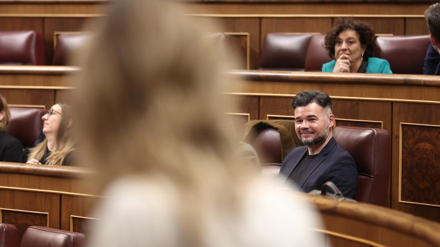 El portavoz de ERC en el Congreso, Gabriel Rufián, durante una sesión de control al Gobierno, en el Congreso de los Diputados.