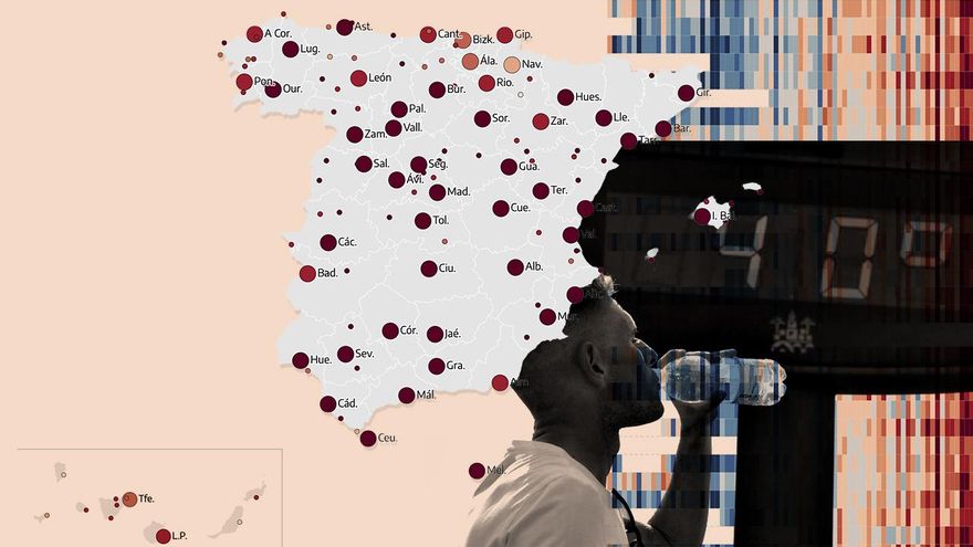 El mapa de la ola de calor en España: compara la temperatura de cada día con la media histórica de tu provincia