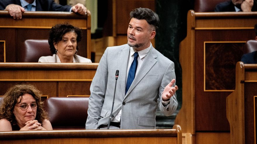 El portavoz de ERC en el Congreso, Gabriel Rufián, interviene durante una sesión de control al Gobierno, en el Congreso de los Diputados.