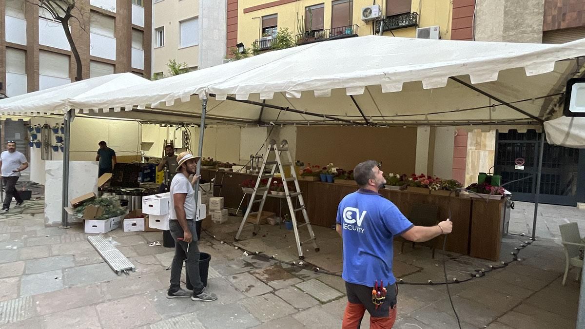 Montaje de la Cruz de Mayo de la plaza de San Hipólito