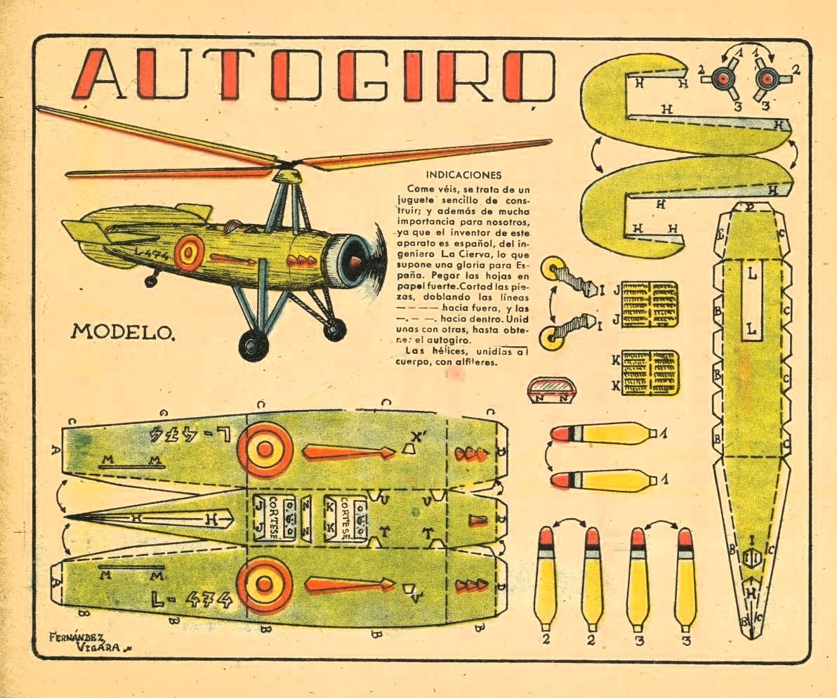 Recortable de los años 30 del siglo XX sobre el autogiro 