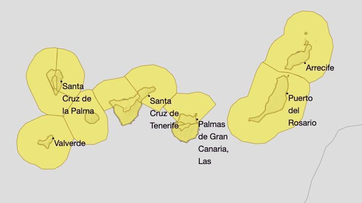 Mapa de la Aemet de los avisos amarillo por lluvias, tormentas y fenómenos costeros para este miércoles.