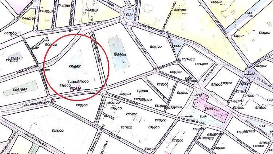 Marcada con un círculo rojo, la parcela en la que se ubicará el nuevo Mercadona de La Laguna