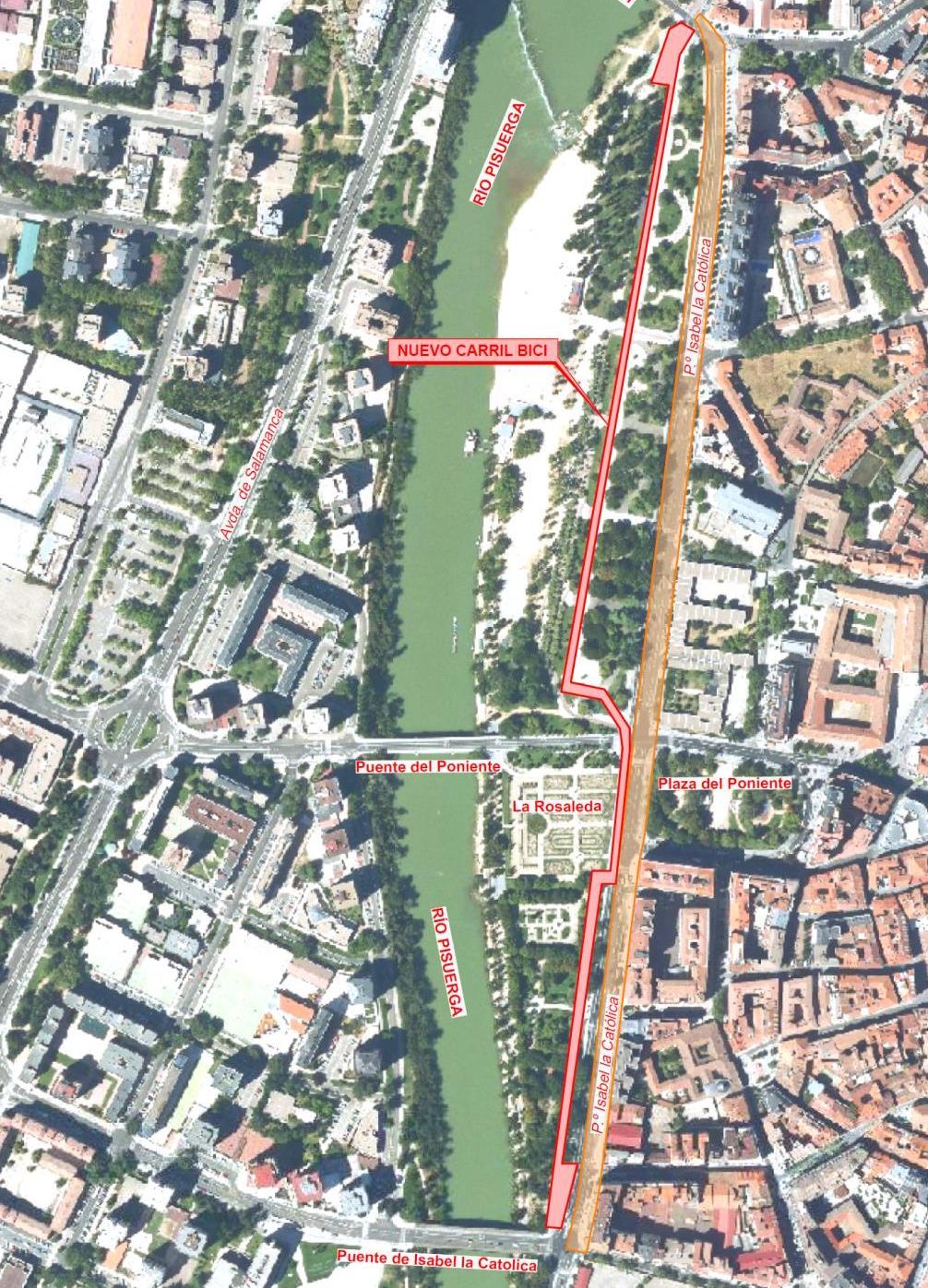 Nuevo trazado proyectado del carril bici de Isabel La Católica.