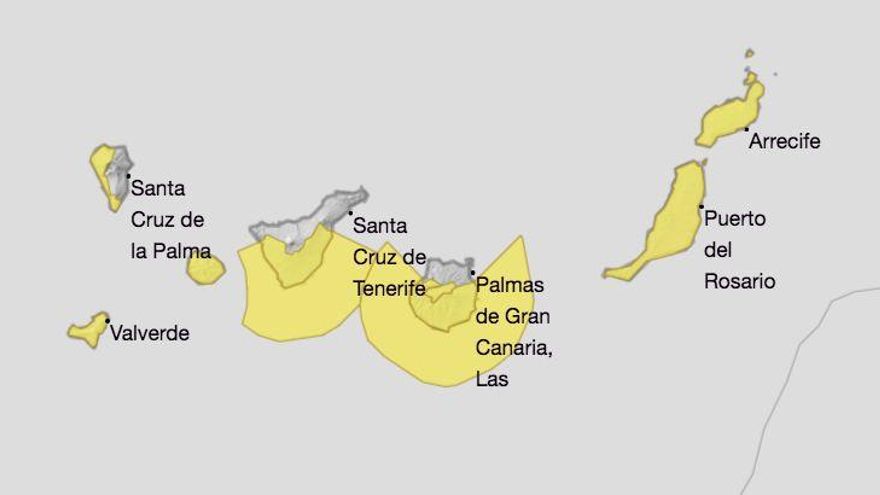 Mapa de la Aemet del aviso de riesgo por temperaturas máximas  este miércoles.