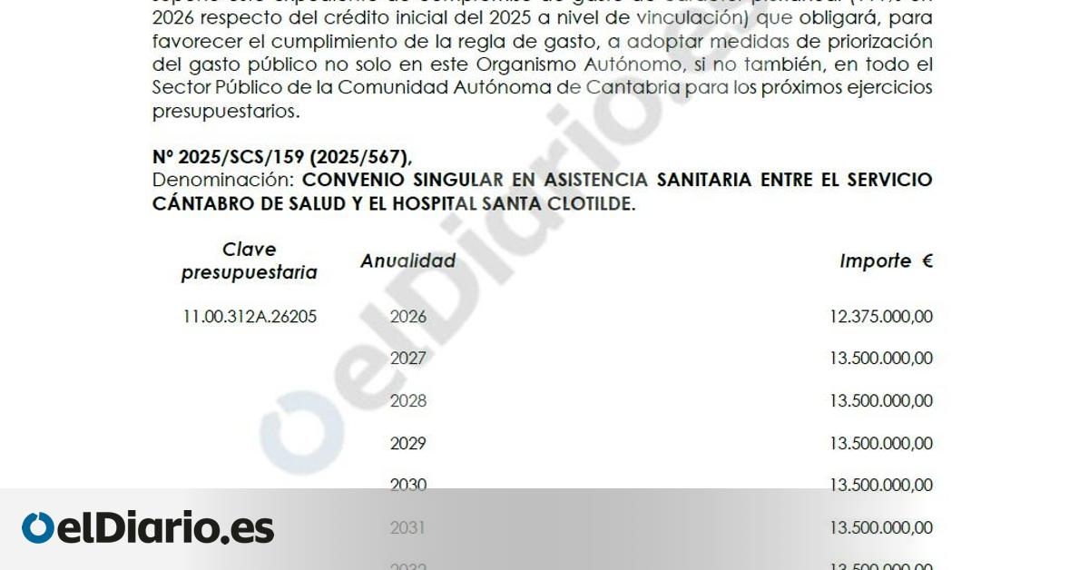 Un informe oficial advirtió que el convenio para la privatización sanitaria aprobado por el PP compromete el presupuesto de Cantabria hasta 2042