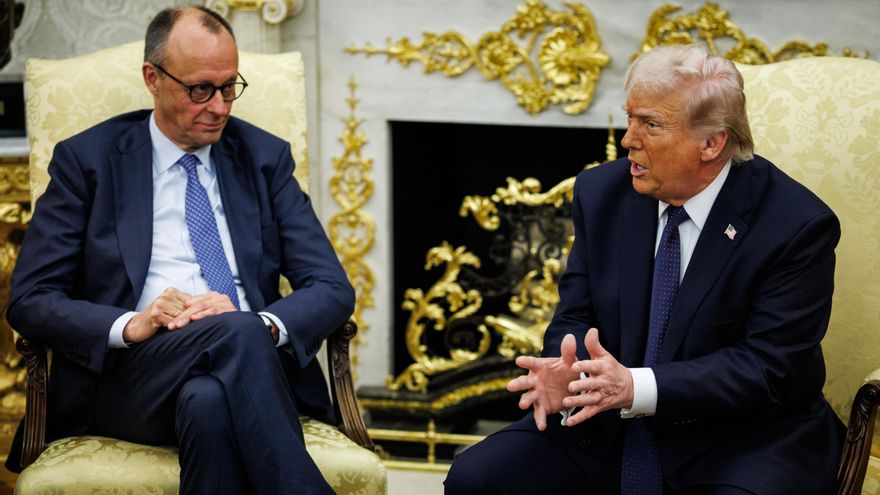 El canciller alemán, Friedrich Merz (i), y el presidente de Estados Unidos, Donald Trump, en un encuentro mantenido el pasado marzo en la Casa Blanca. EFE/EPA/Samuel Corum / POOL